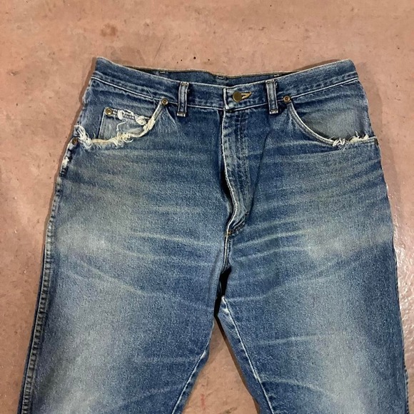 Vintage 90s Distressed Wrangler Star Patch Faded Denim‎ Blue Jeans - Picture 4 of 8